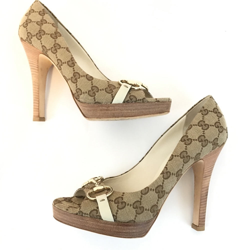Gucci Monogram horsebit peeptoe Heels Shoe 9.5